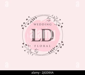 LD Initials letter Wedding monogram logos template, hand drawn modern minimalistic and floral templates for Invitation cards, Save the Date, elegant Stock Vector