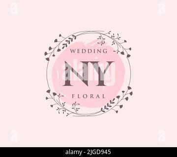 NY Initials letter Wedding monogram logos template, hand drawn modern minimalistic and floral templates for Invitation cards, Save the Date, elegant Stock Vector