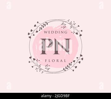 PN Initials letter Wedding monogram logos template, hand drawn modern minimalistic and floral templates for Invitation cards, Save the Date, elegant Stock Vector