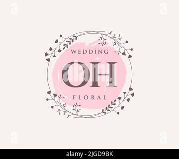 OH Initials letter Wedding monogram logos template, hand drawn modern minimalistic and floral templates for Invitation cards, Save the Date, elegant Stock Vector