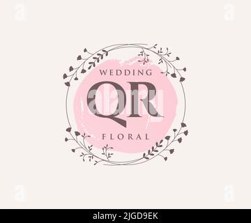 QR Initials letter Wedding monogram logos template, hand drawn modern minimalistic and floral templates for Invitation cards, Save the Date, elegant Stock Vector