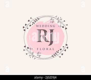 RJ Initials letter Wedding monogram logos template, hand drawn modern minimalistic and floral templates for Invitation cards, Save the Date, elegant Stock Vector