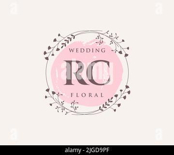 RC Initials letter Wedding monogram logos template, hand drawn modern minimalistic and floral templates for Invitation cards, Save the Date, elegant Stock Vector