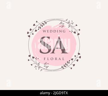 SA Initials letter Wedding monogram logos template, hand drawn modern minimalistic and floral templates for Invitation cards, Save the Date, elegant Stock Vector