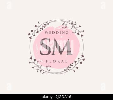 SM Initials letter Wedding monogram logos template, hand drawn modern minimalistic and floral templates for Invitation cards, Save the Date, elegant Stock Vector