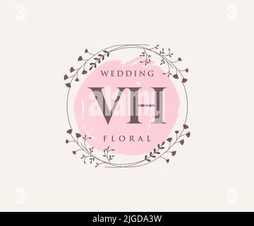 VH Initials letter Wedding monogram logos template, hand drawn modern minimalistic and floral templates for Invitation cards, Save the Date, elegant Stock Vector