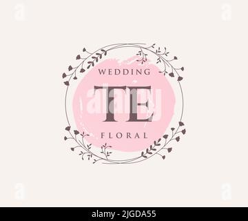 TE Initials letter Wedding monogram logos template, hand drawn modern minimalistic and floral templates for Invitation cards, Save the Date, elegant Stock Vector