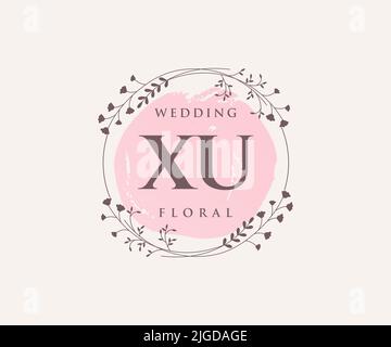 XU Initials letter Wedding monogram logos template, hand drawn modern minimalistic and floral templates for Invitation cards, Save the Date, elegant Stock Vector