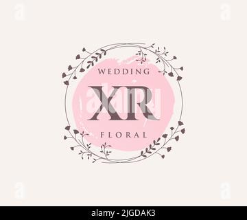 XR Initials letter Wedding monogram logos template, hand drawn modern minimalistic and floral templates for Invitation cards, Save the Date, elegant Stock Vector