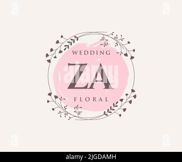 ZA Initials letter Wedding monogram logos template, hand drawn modern minimalistic and floral templates for Invitation cards, Save the Date, elegant Stock Vector