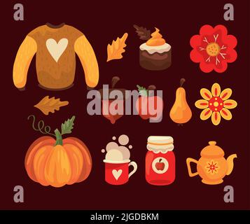 thirteen autumn season icons Stock Vector