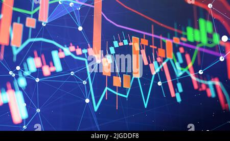 Stock exchange market graph analysis. Digital analytics and statistics. Stats and economy. Stock Photo