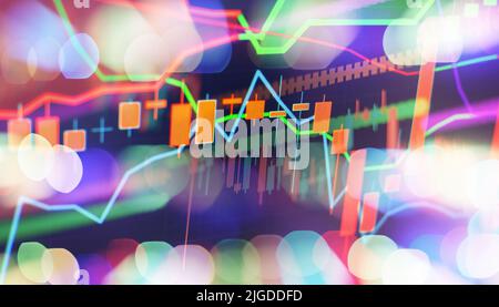 Stock exchange market graph analysis. Digital analytics and statistics. Stats and economy. Stock Photo