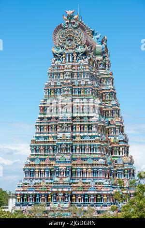 The beautiful Meenakshi Amman Temple in Madurai in the south Indian state of Tamil Nadu  - close up of idols and decoration Stock Photo