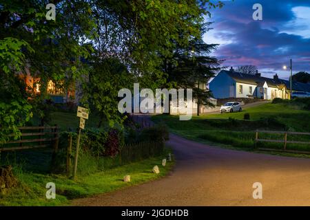 Scottish houses in Leadhills at dusk in summer. Scotlands second highest village. South Lanarkshire, Scotland Stock Photo