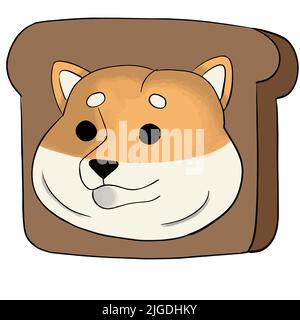 toasted bread with the face of a cute shiba inu Stock Vector