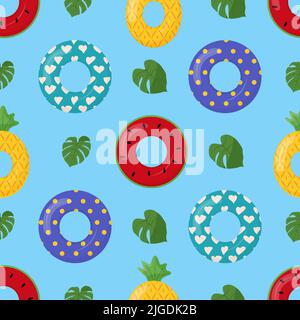 Cartoon swimming ring seamless pattern. Rubber or inflatable ring. Life saving floating lifebuoy for beach. Symbols of vacation or holiday Stock Vector