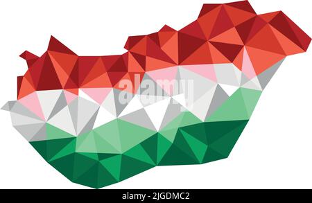 Hungary, hungarian map above in low poly design style. Vector illustration in red, white, green flag colors. Stock Vector