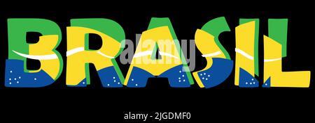 Brasil word text in brazilian flag colours and pattern. Vector illustration Stock Vector