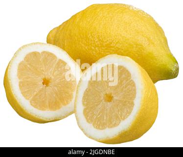 Two lemons - one cut open Stock Photo
