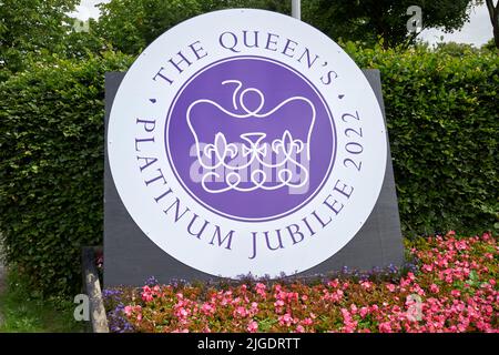 sign for the queens platinum jubilee 2022 in newtownabbey northern ireland uk Stock Photo