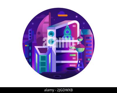 Futurist City on Space Icon in Gradient Design Stock Vector