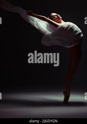 Ballet is what gives me life. Full length shot of an attractive young ballerina dancing alone in the studio. Stock Photo