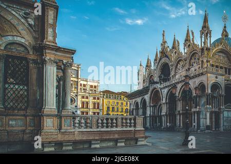 A lantern in Venice in front of the basilica on Piazza San Marco Stock Photo