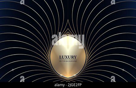 Luxury gold and dark blue vector background with abstract golden wings. Vector illustration. Stock Vector