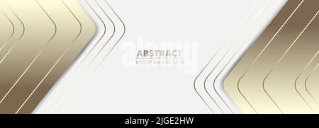 White wide luxury abstract background with golden lines, arrows, angles and shadows. Luxury bright futuristic horizontal gold and white abstract Stock Vector