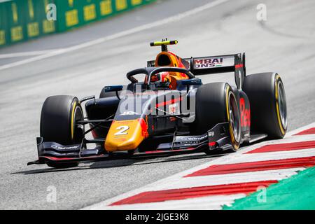 02 DARUVALA Jehan (ind), Prema Racing, Dallara F2, action during the 8th round of the 2022 FIA Formula 2 Championship, on the Red Bull Ring, from July 8 to 10, 2022 in Spielberg, Austria - Photo Antonin Vincent / DPPI Stock Photo