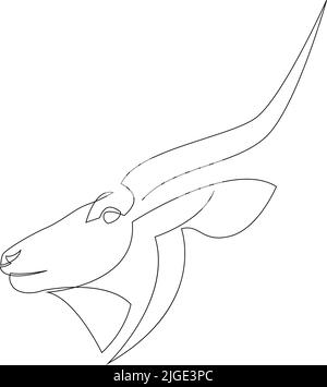 Continuous line drawing. Kudu antelope symbol. Logo of the Antelope. Vector illustration. Stock Vector