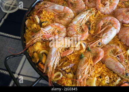 close-up of a seafood paella Stock Photo