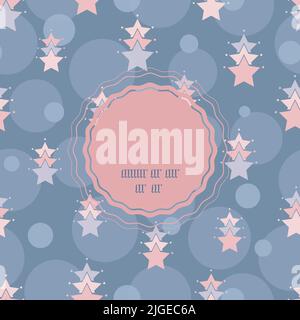 Vector cute pink blue stars with texture background frame seamless pattern. Beautiful kids pattern background Stock Vector