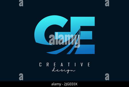 Creative blue letter GE g e logo with leading lines and road concept design. Letters with geometric design. Vector Illustration with letter and cuts. Stock Vector