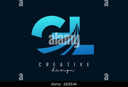 Creative blue letter GL g L logo with leading lines and road concept design. Letters with geometric design. Vector Illustration with letter and cuts. Stock Vector