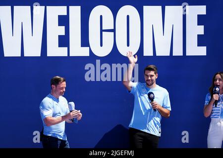 New Manchester City signing, goalkeeper Stefan Ortega Moreno (centre) during a presentation of new signings at Etihad Stadium, Manchester. Picture date: Sunday July 10, 2022. Stock Photo