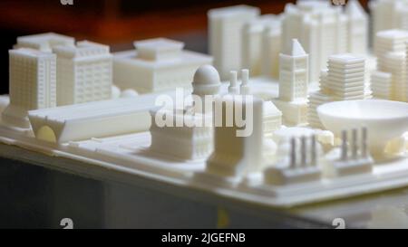 Great big white 3d printed city model. Architectural technical construction project. Stock Photo