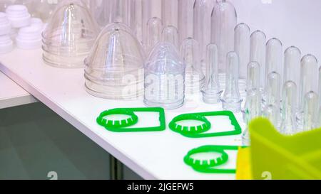 Collection of glassware. Empty transparent test tubes for a lab. Stock Photo