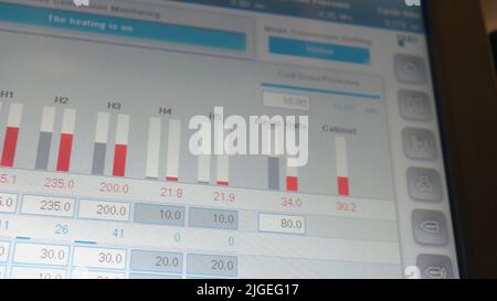 Control panel factory equipment. Touch screen display of a new metalworking machine. Stock Photo