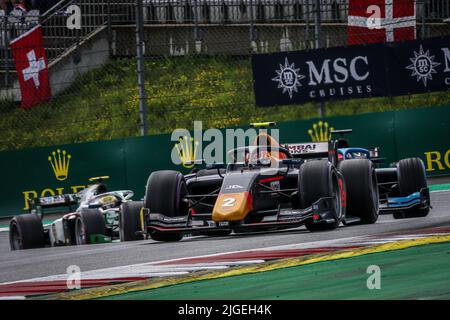 02 DARUVALA Jehan (ind), Prema Racing, Dallara F2, action during the 8th round of the 2022 FIA Formula 2 Championship, on the Red Bull Ring, from July 8 to 10, 2022 in Spielberg, Austria - Photo: Sebastian Rozendaal/DPPI/LiveMedia Stock Photo