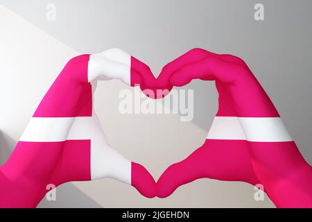 hands in heart gesture painted in flag Denmark. 3d rendering Stock Photo