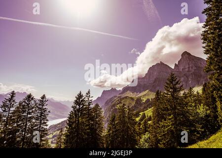 Hiking at Walensee in Switzerland during summer time Stock Photo