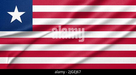 National flag Liberia, Liberia flag, fabric flag Liberia, 3D work and 3D image Stock Photo