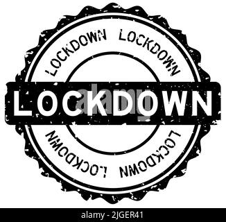 Grunge black lockdown word round rubber seal stamp on white background Stock Vector