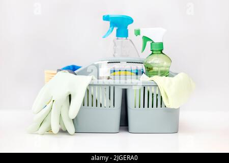 Cleaning supplies in basket Stock Photo by ©billiondigital 167643870