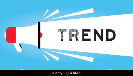 Color megaphone icon with word trend in white banner on blue background Stock Vector