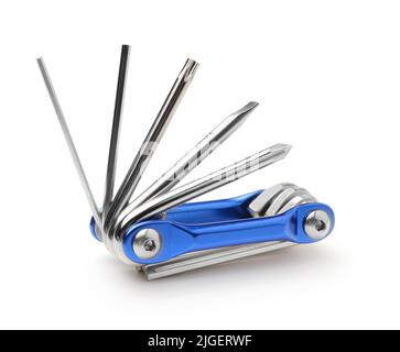 Bicycle metal wrench set isolated on white. Side view Stock Photo