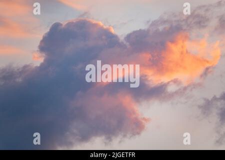 Colorful sunset sky background. Pink clouds on the sunset sky. Stock Photo