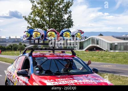 Ecublens, Switzeland - Jul 9 2022: The Caravan of Tour de France 2022 Stage 8 Stock Photo